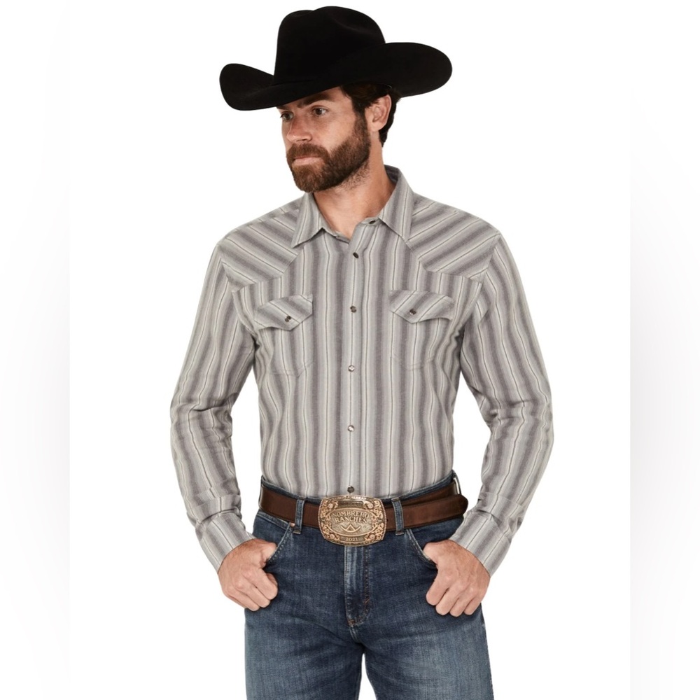 Blue Ranchwear NWT Men’s Freestone Striped Pearl Snap Western Shirt Sz Large